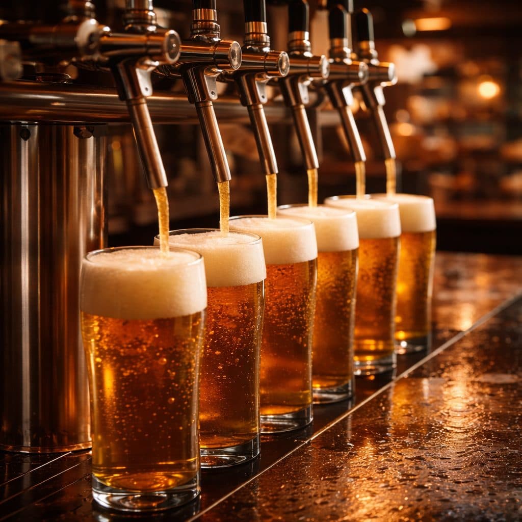 Torneiras servindo chope no Brew Pub da Ritual
